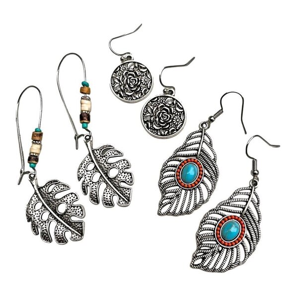 Leaf Drop Earrings Set of Three - Picture 3 of 7